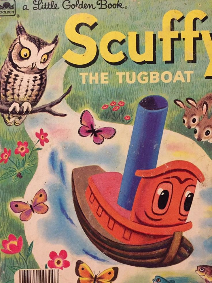 an old children's book with pictures of animals and boats on the front cover