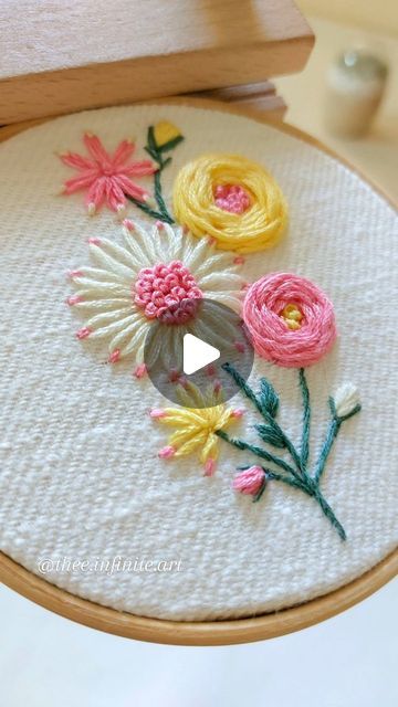 a close up of a embroidery project with flowers