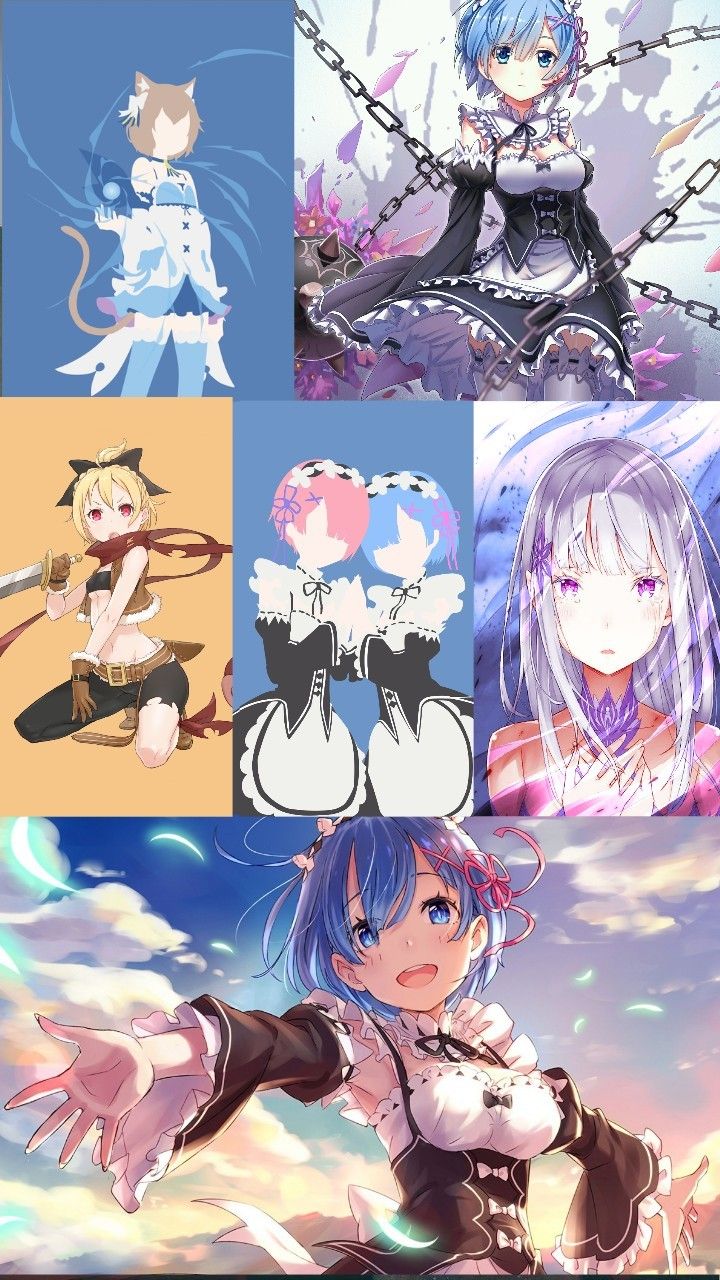 some anime characters with different outfits and hair