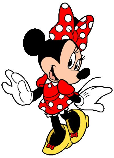 minnie mouse with red and white polka dots on it's head, flying through the air