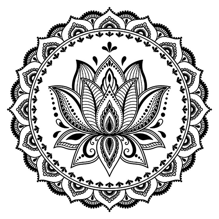 a black and white drawing of a flower in a circular design on a white background