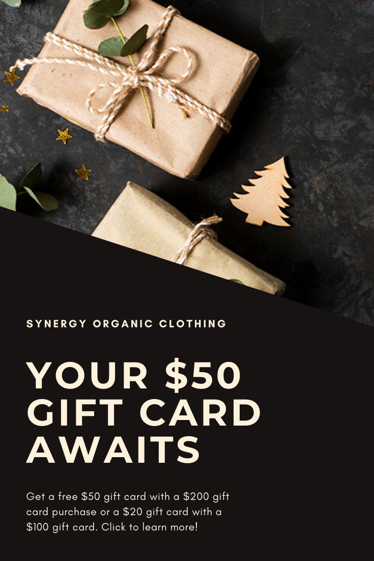 a black and white flyer for an organic clothing store with presents wrapped in brown paper