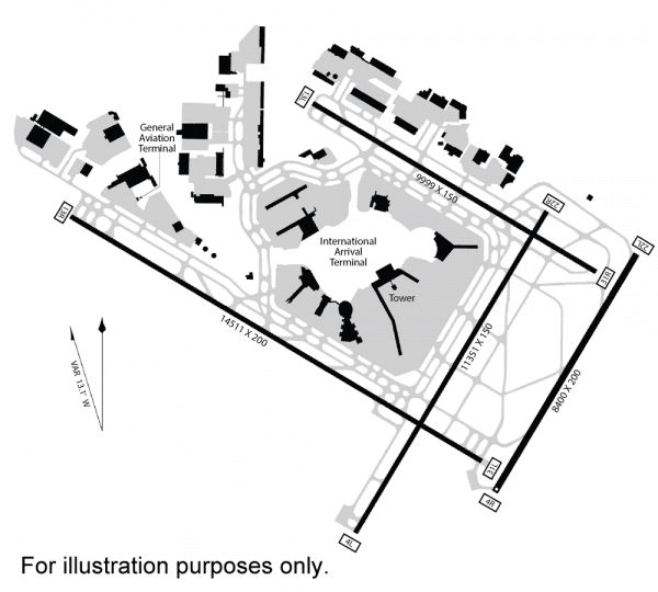 an airport map with the names and directions