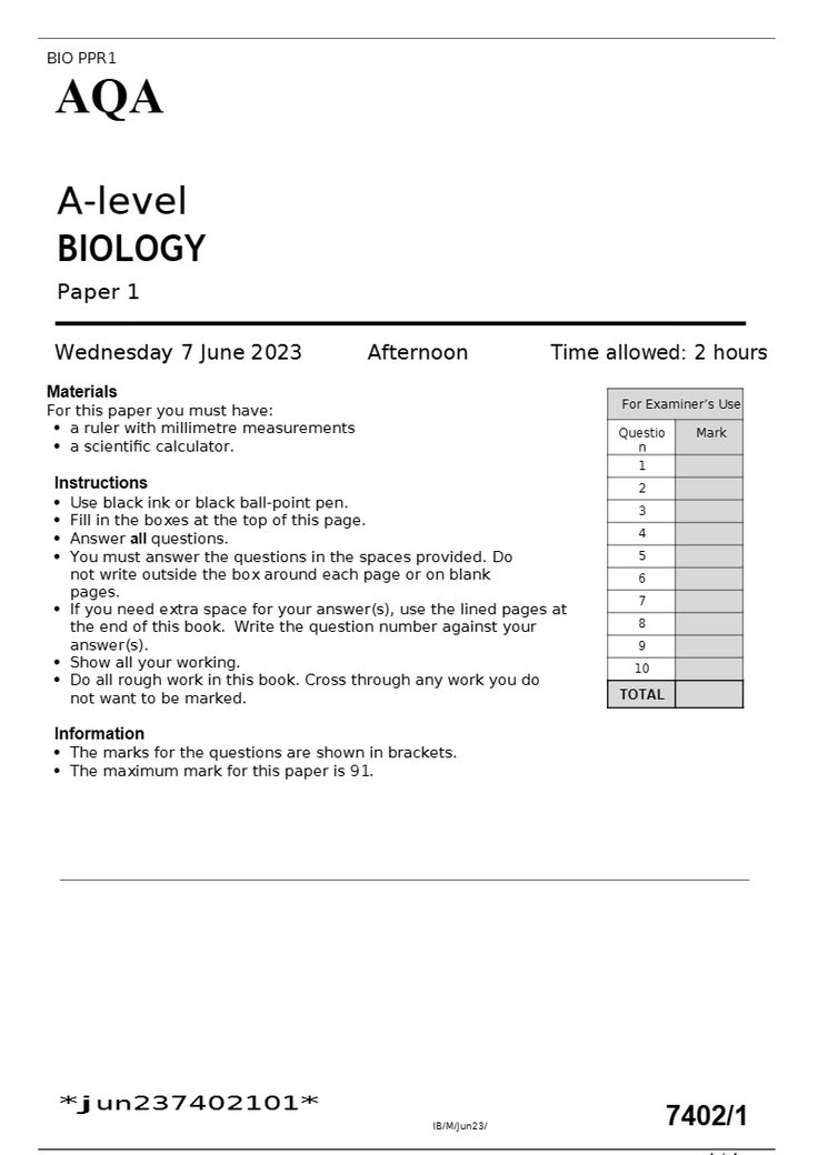 AQA A-level BIOLOGY FINAL EXAM Paper 1 BEST APPOVED FINAL JUNE 2023 | A ...