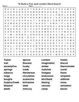 To Build a Fire byJack London Crosswords and aWord Search Puzzle with ...