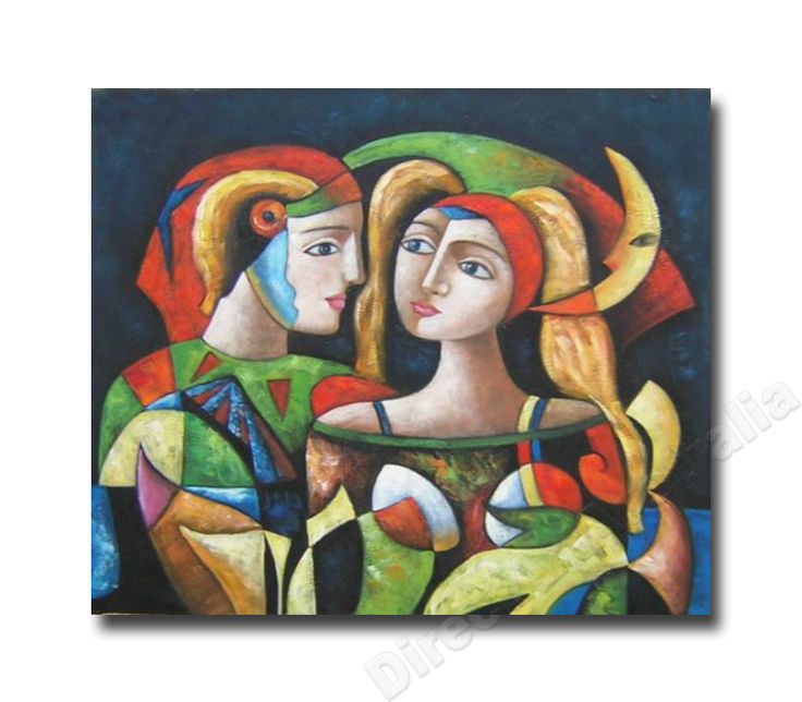 an abstract painting of two women