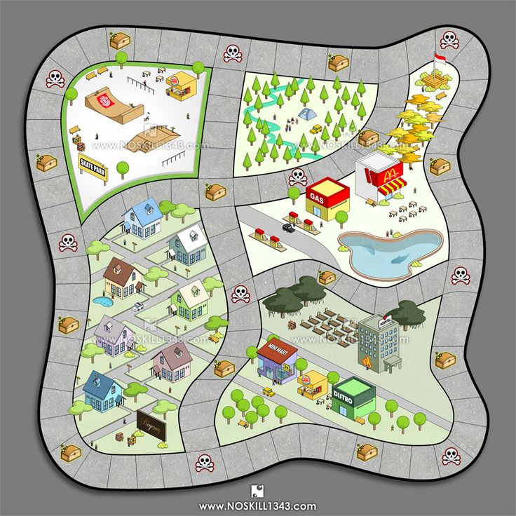 a map of a park with lots of trees and buildings on it's sides