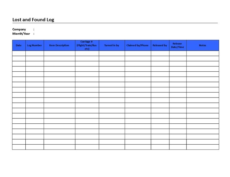 the lost and found log is shown in blue