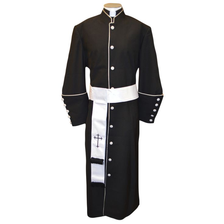 (http://www.suitavenue.com/178-m-mens-pastor-clergy-robe-black-white-cincture-set/) Priest Cassock, Clergy Women, Priest Outfit, Clergy Robes, Priest Robes, Priest Costume, Designer Suits For Men, Natural Waves, Dress Pin