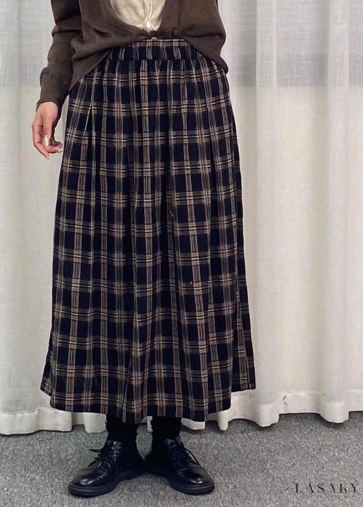 Lasaky - Retro Chic Half-Skirt Design for Women's Relaxed Fashion Black Full-length Skirt For Fall, Casual Full Length Pleated Skirt For Fall, Full Length Black Skirt For Fall, Full Length Pleated Skirt For Fall, Fall Full Length Lined Skirt, Fall Black Lined Skirt, High Waist Plaid Pleated Skirt, Black Pleated Full-length Skirt, Full Length Black Pleated Skirt