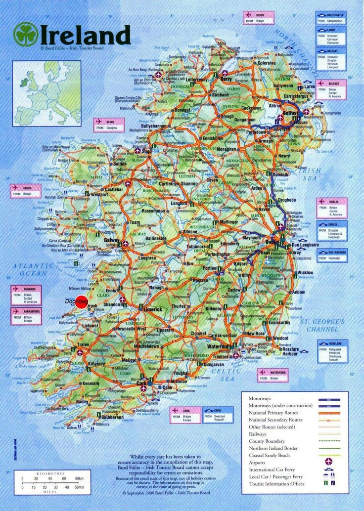 ireland map with roads and major cities on it, including the location of several towns