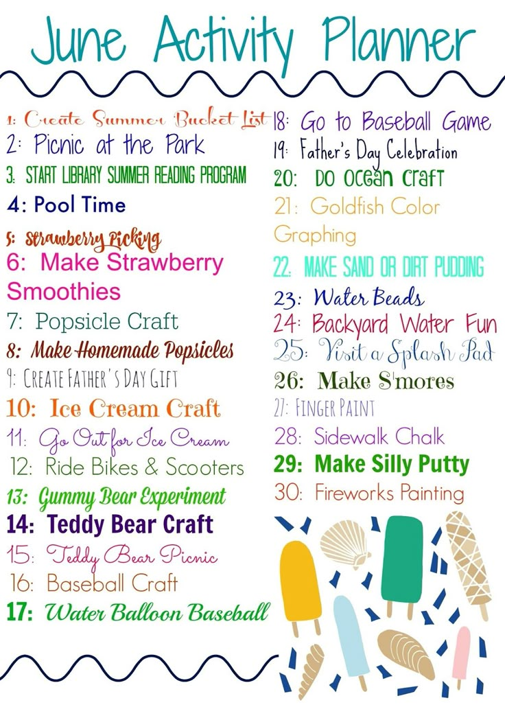 the june activity planner is filled with activities to help kids learn how to make their own ice cream