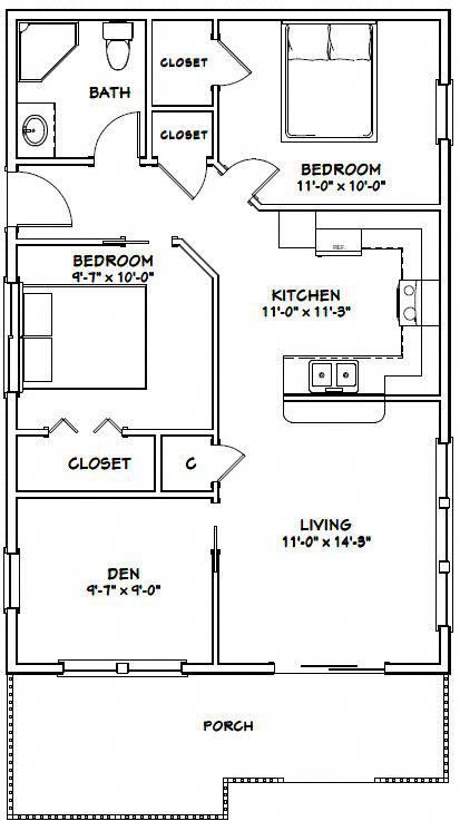 the floor plan for a two bedroom, one bath apartment with an attached kitchen and living room