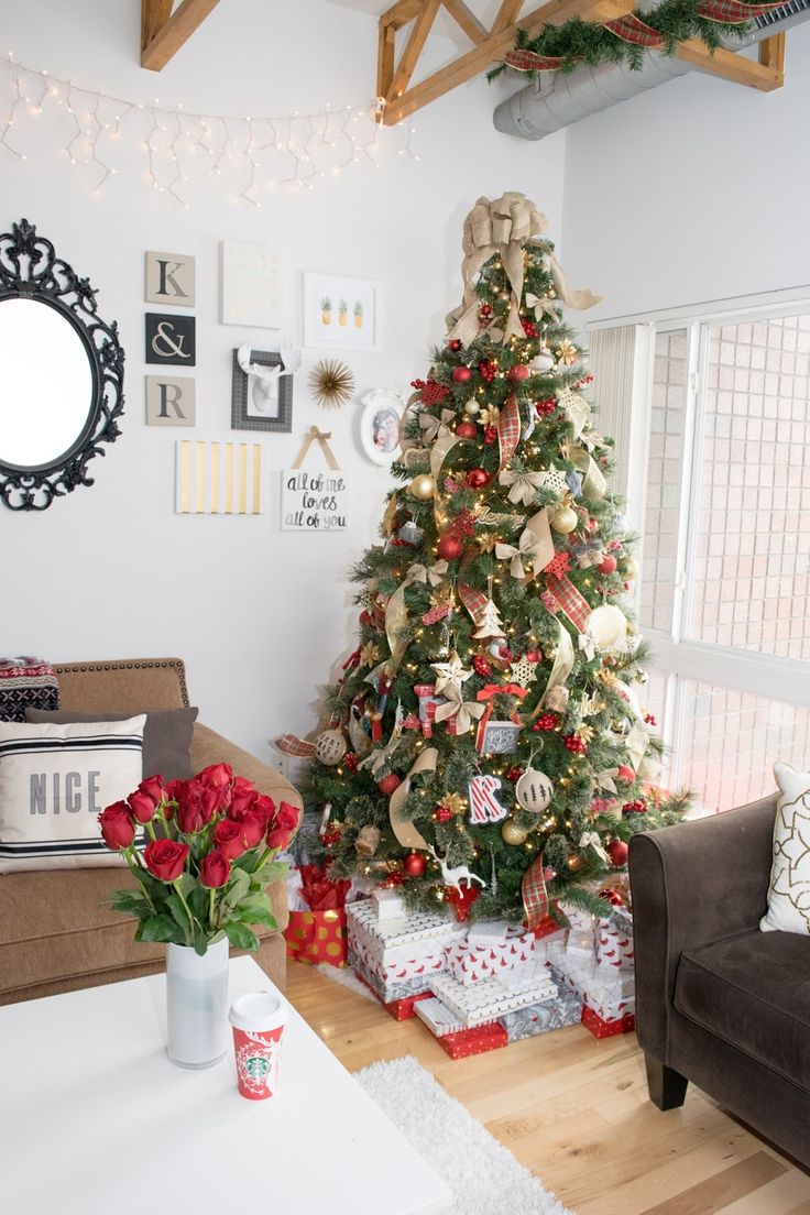 a decorated christmas tree in a living room