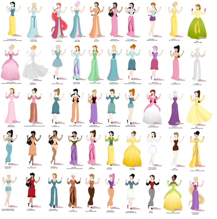 an image of disney princesses in different dresses