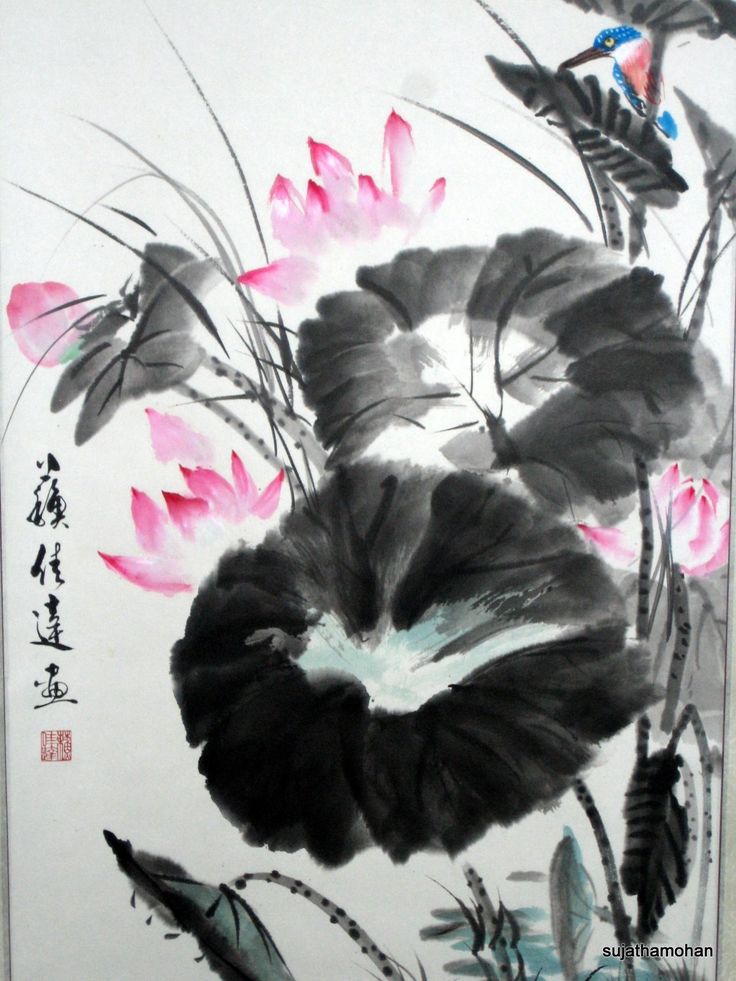 Lotus - Chinese Brush Painting Japanese Lotus Painting, Chinese Peony Painting, Traditional Chinese Ink Painting, Chinese Watercolor, Lotus Flower Chinese Painting, Peony Flower Chinese Painting, Jacket Art, Chinese Brush, Chinese Brush Painting