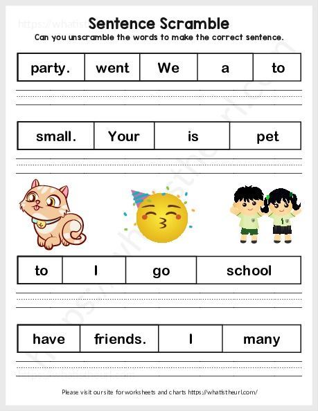 sentence scramble worksheet for kids with pictures and words to describe the same thing