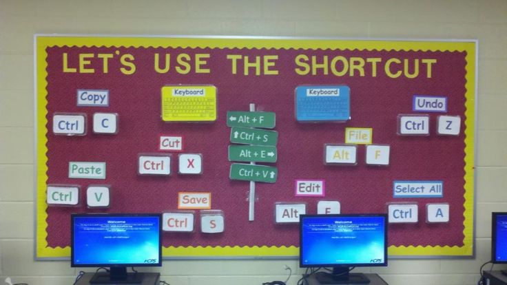 a bulletin board with multiple computer screens on it's sides and the words let's use the shortcut