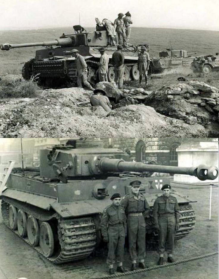 two pictures of men standing next to tanks