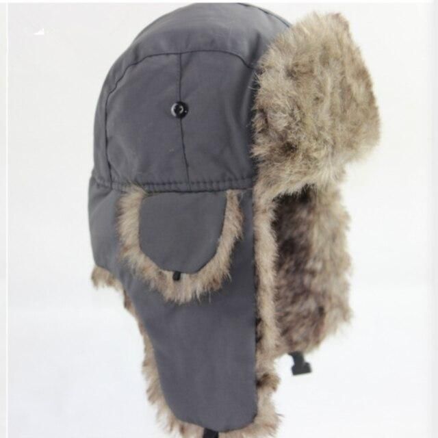 Thick Warm Trapper Fur Bomber Hat with Earflaps-Hats-Innovato Design-Gray-Innovato Design Windproof Winter Hats With Ear Flaps, Windproof Hat For Winter Sports, Windproof Brimmed Winter Hat, Windproof Winter Hat, Windproof Brimmed Hat For Winter, Winter Sports Hats With Fleece Lining, Windproof Winter Hats For Outdoor, Windproof Hats For Outdoor Winter Wear, Winter Outdoor Hat With Adjustable Fit