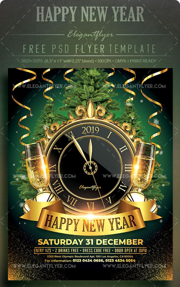 an elegant new year flyer with a clock