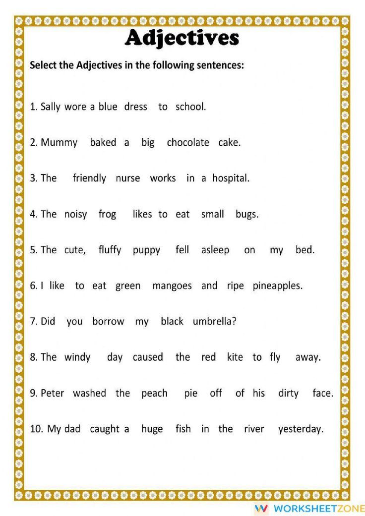 Select the adjectives in the sentences. Download the PDF file and try ...