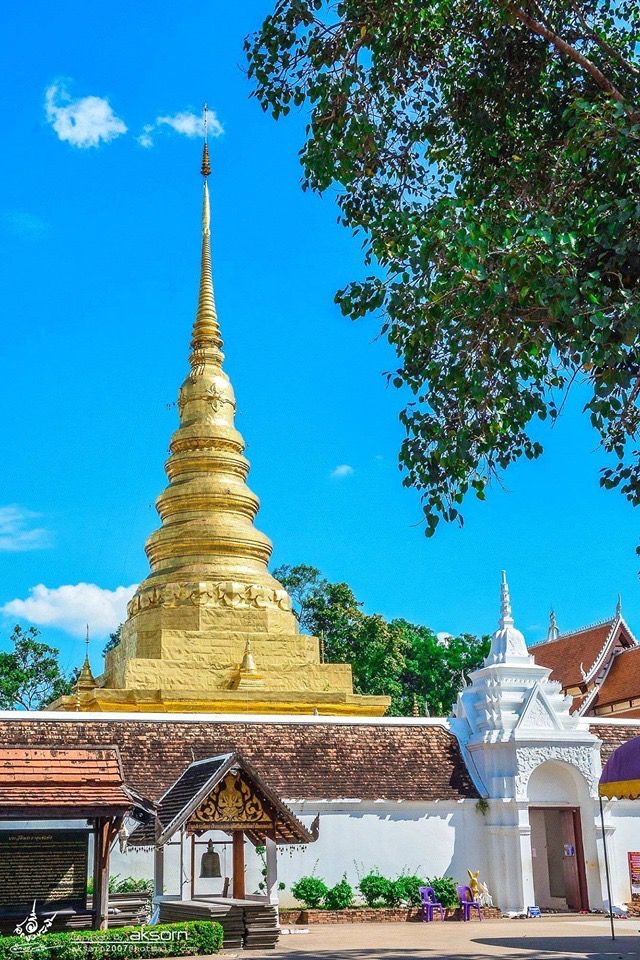 a large golden pagoda in the middle of a park