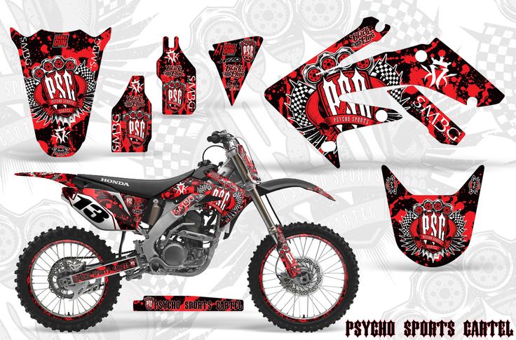 a red and black dirt bike graphic kit