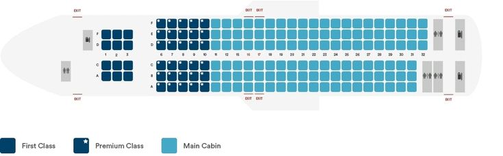 the seating plan for an airliner that is in blue and white, with two rows of seats on each side