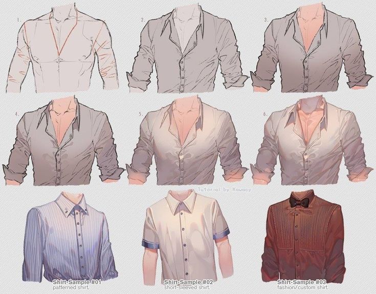 an image of men's shirts in different styles and colors on a white background