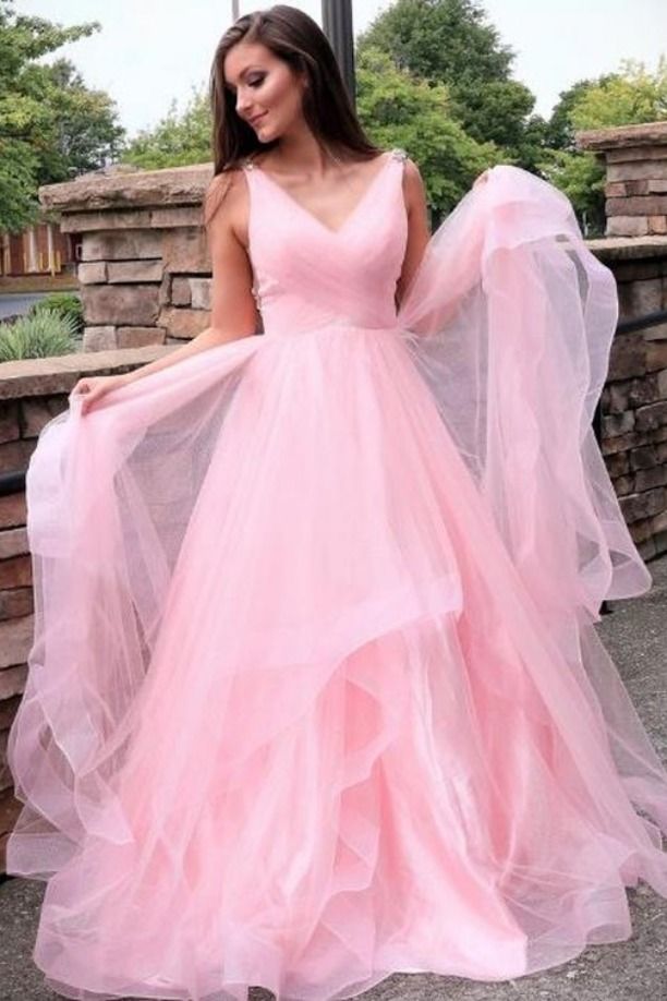 elegant v neck pink long prom dresses, 2020 pink prom dresses #promdresses #ballgown #formaldresses Formal Graduation Dresses, Pink Long Prom Dresses, Pink Tulle Prom Dress, Prom Dresses V Neck, Cheap Prom Dresses Long, Prom Dresses Long Pink, Formal Dresses Graduation, Prom Dresses Cheap, Dresses V Neck