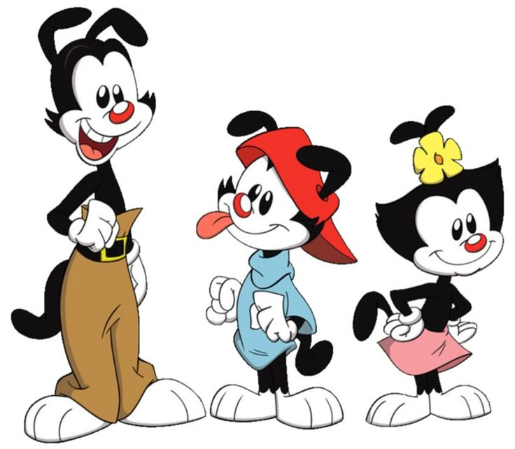 three cartoon cats standing next to each other with one cat holding the other's hand