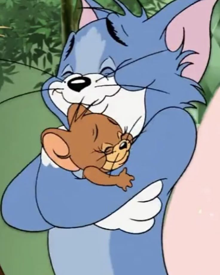 a cartoon character holding a small animal in his arms