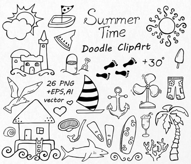 a black and white drawing of doodle clipart with different things to draw on it