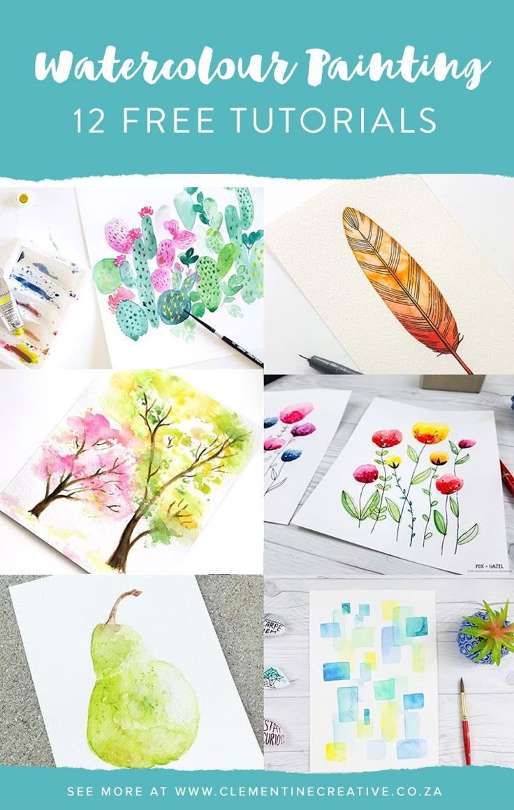 watercolor paintings with text overlay that reads, watercolor painting 12 free materials