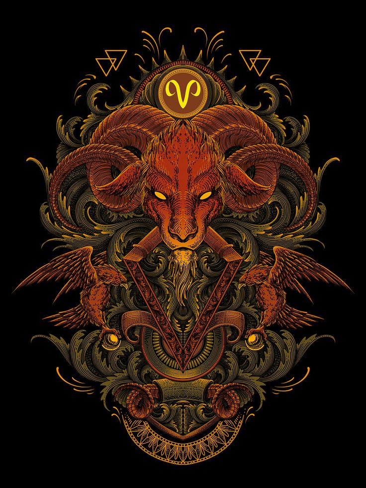 the zodiac sign is depicted on a black background with an orange and yellow design in the center