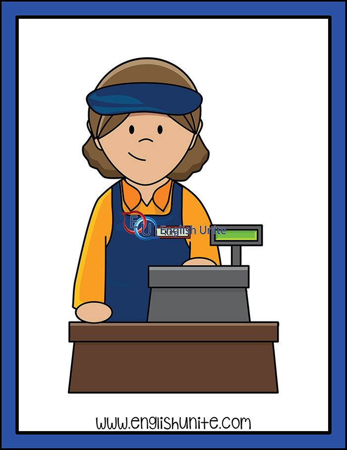 a woman cashier standing at the checkout counter in front of her computer screen