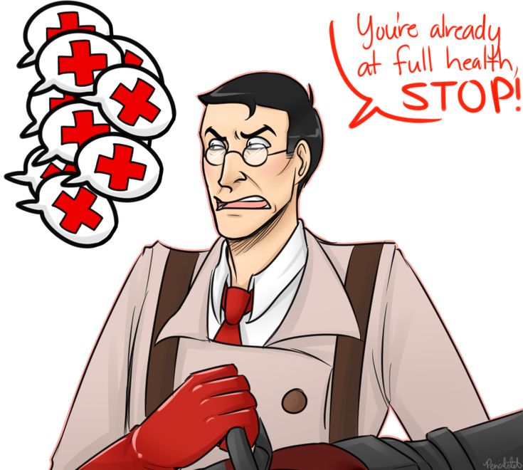 an image of a man with gloves on holding his hand over his shoulder and the words you're already at full health stop