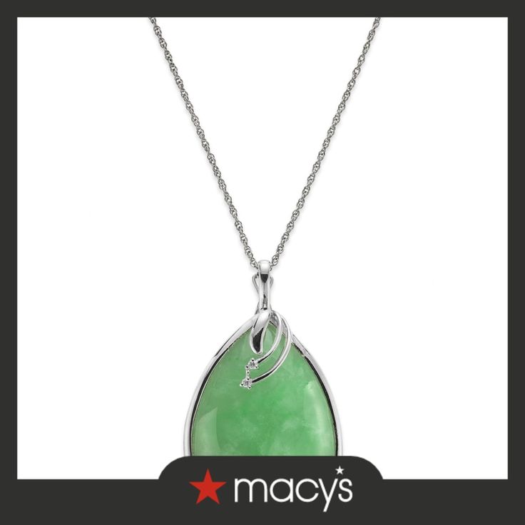 in stock Elegant Green Macy's Jewelry, Elegant Jade Necklace With Large Pendant, Macy's Teardrop Jewelry For Gift, Green Polished Pendant Necklace, Green Pendant Necklace With Polished Finish, Macy's Sterling Silver Pendant Necklace, Jade, In Store, Pick Up