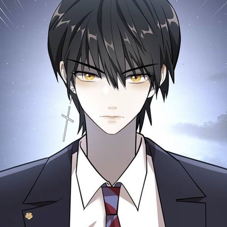 an anime character wearing a suit and tie in front of a sky full of stars