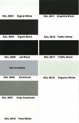 the names and colors of all different types of car exterior paint options, including white, black, gray, or red