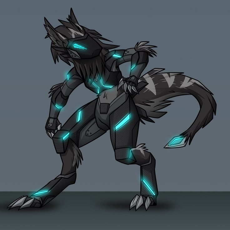 an animal with glowing green eyes and claws on it's back legs, standing in front of a gray background