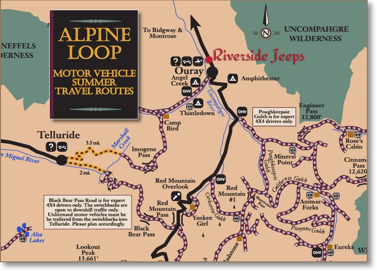 the alpine loop map shows where to go and where to stay in the area that is located