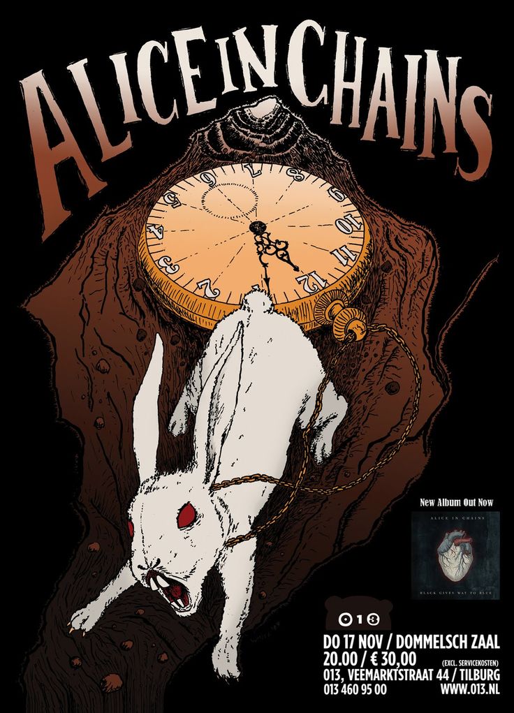 an advertisement for alice and the white rabbit in front of a clock with red eyes