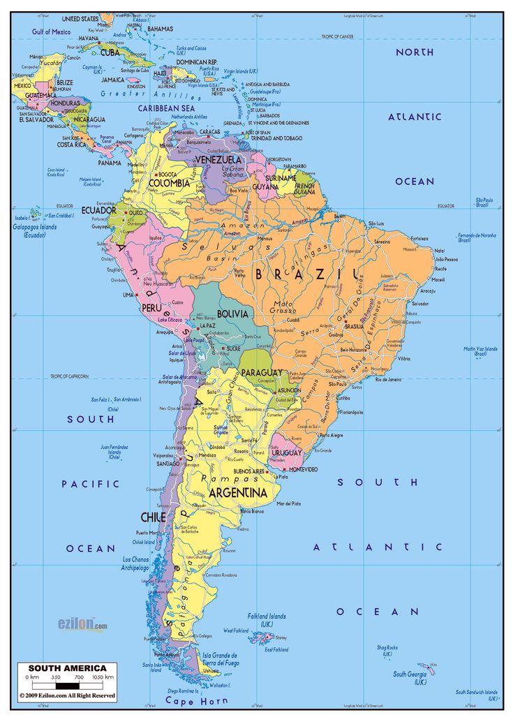 a map of south america with all the major cities and their capital on it's side