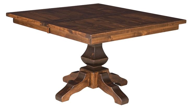 a square wooden table with two leaves on the top and one leaf at the base