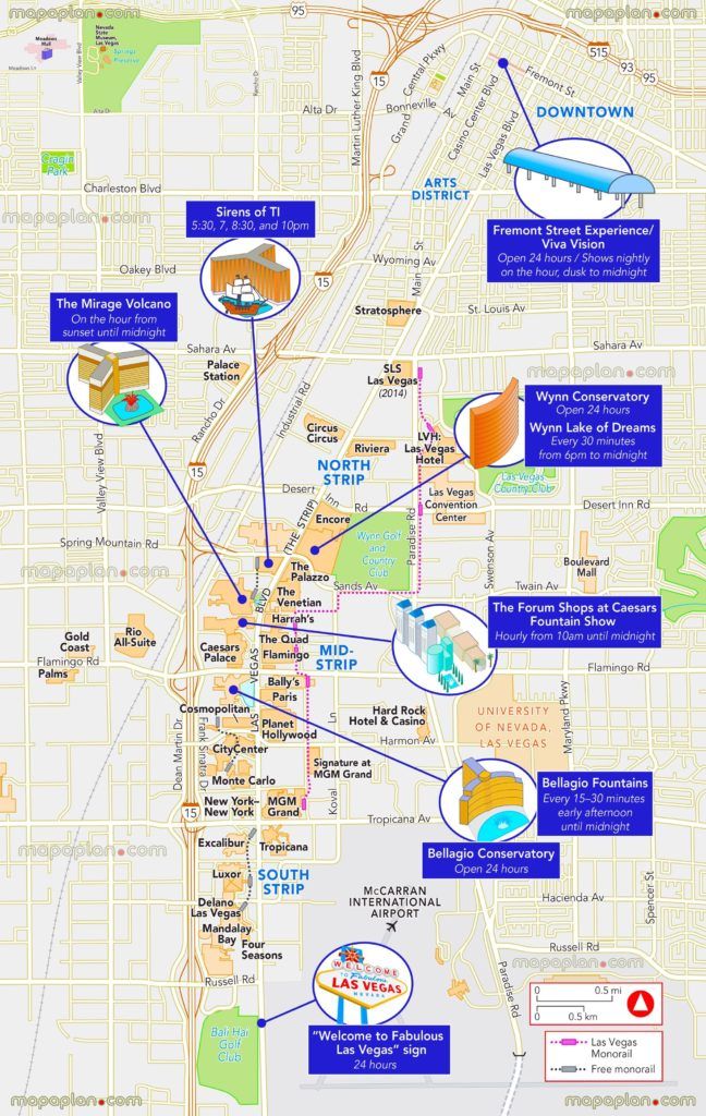 4 Las Vegas Strip Map of #1 Attractions - Hotels - Monorail Maps | Las ...