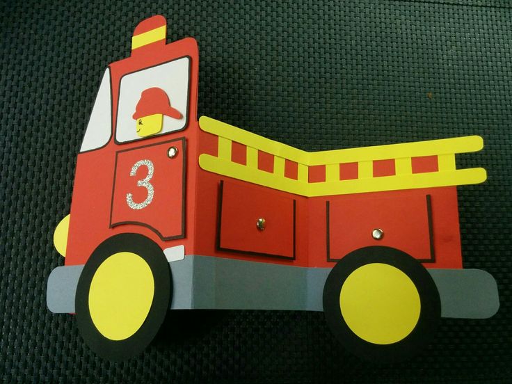 Fire truck card (open) by Kerry Angel Fire Truck Birthday Cards, Fire Engine Birthday, Truck Cards, Cards Painting, Card Making Kids, November Ideas, Fireman Birthday, Dinosaur Cards, Door Crafts