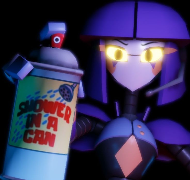 a cartoon character holding a spray bottle with the caption power up a can on it