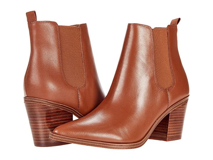 Nine West Wyllis - Women's Boots : Medium Brown : Step into fashion with the Nine West Wyllis, a pointed-toe ankle boot constructed of genuine leather with a stacked heel. Pull-on bootie with rear pull loop and elastic gore panels for a secure, flexible fit. Leather and textile insole. Padded leather insole. Durable synthetic outsole. Imported. Measurements: Heel Height: 2 1 2 in Weight: 1 lb Product measurements were taken using size 9, width M. Please note that measurements may vary by size. W Brown Pointed Toe Chelsea Boots With Stacked Heel, Brown Chelsea Boots With Pointed Toe And Stacked Heel, Pointed Toe Chelsea Boots With Stacked Heel, Ankle Boots With Heel Tab For Work, Workwear Ankle Boots With Heel Tab, Fall Leather Sole Ankle Booties, Chic Brown Chelsea Boots With Pointed Toe, Modern Fall Boots With Heel Pull Tab, Fall Ankle Booties With Leather Sole